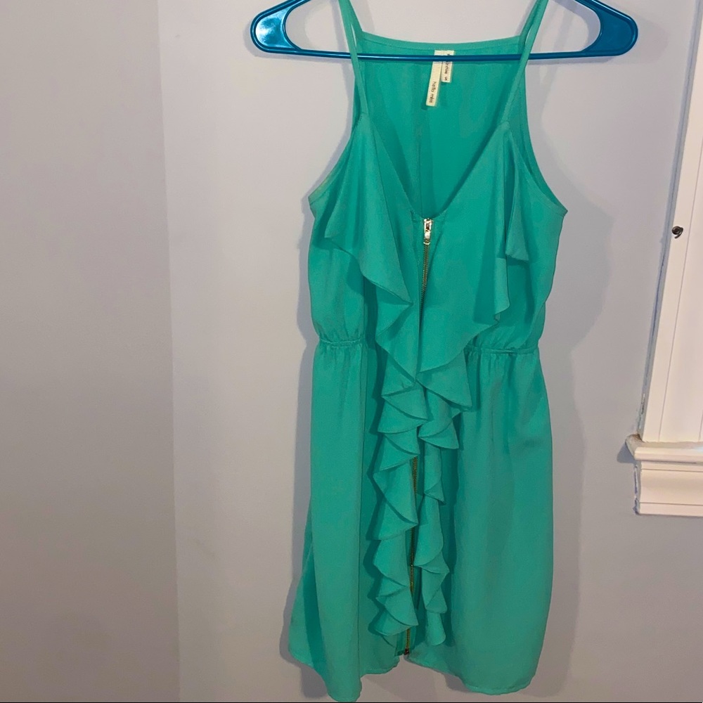 Teal Front Zip Mini Dress